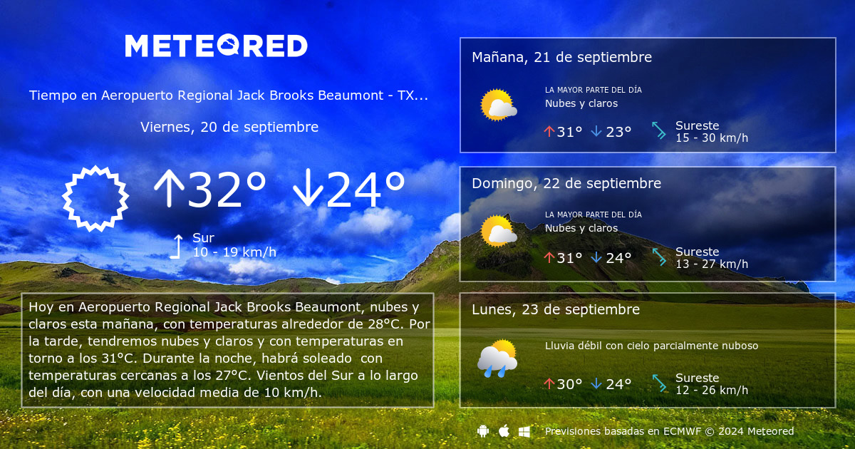 Tiempo en Aeropuerto Regional Jack Brooks Beaumont TX. Clima a