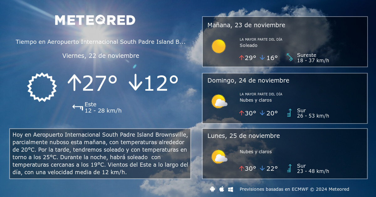 Tiempo en Aeropuerto Internacional South Padre Island Brownsville - TX.  Clima a 14 días - Meteored