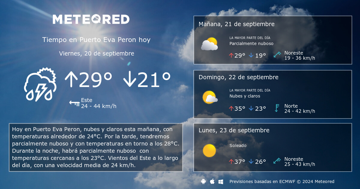 Tiempo en Puerto Eva Peron. Clima a 14 d as Meteored